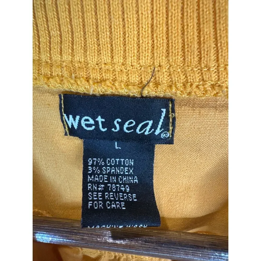 Wet Seal Yellow Cropped Short Sleeve Jacket L Ribbed Waist Button Retro Y2K Gorp